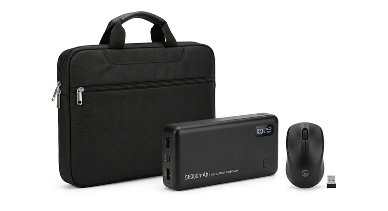 3-in-1 Laptop Load Shedding Kit 15.6" Bag, 58000mAh Power Bank &amp; Mouse