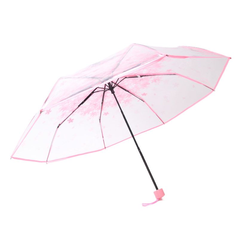 Ladies' Transparent Cherry Blossom Folding Umbrella