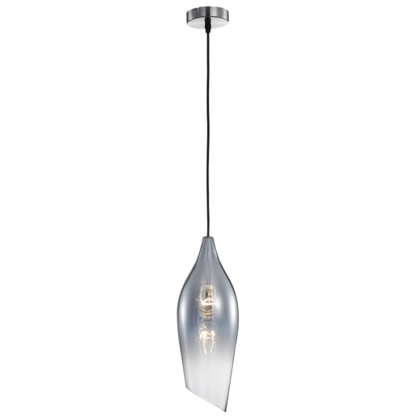 Large Satin Nickel Pendant with Smoke Colour Glass