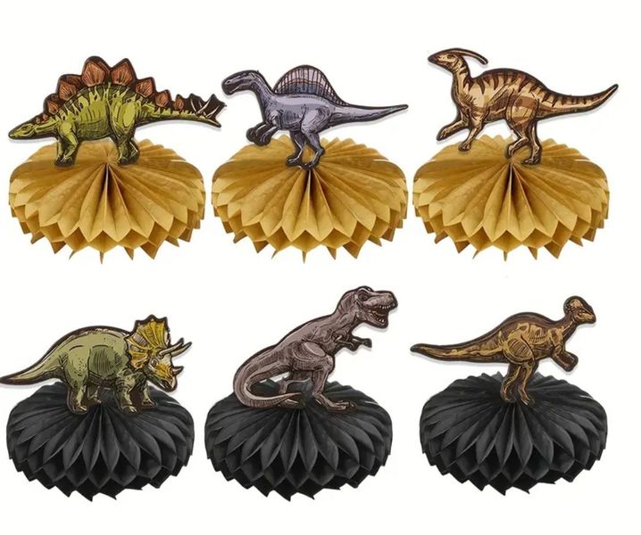 6 Piece Dinosaur Honeycomb Table Decorations - 14x8cm