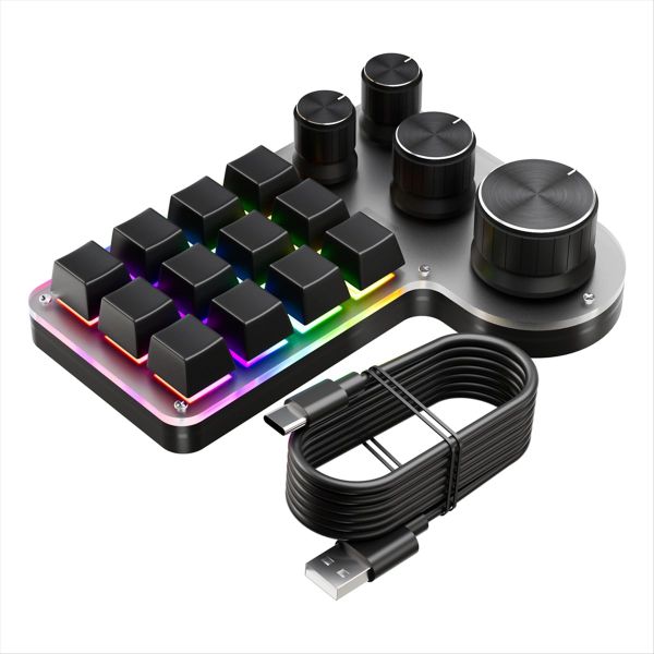 Custom Macro Keyboard 12 Keys 4 Knobs Mini Usb Mechanical Black