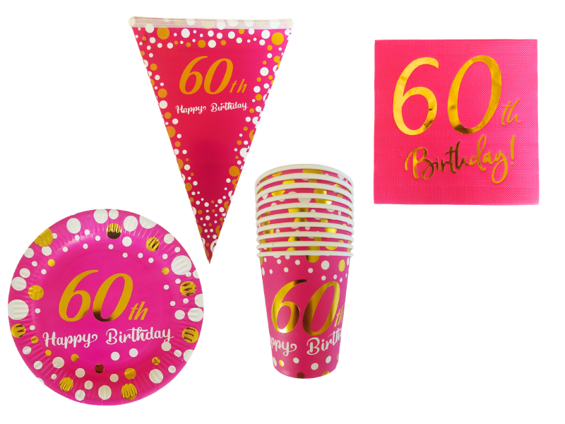 60th Birthday Party Decorations - Pink and Gold
