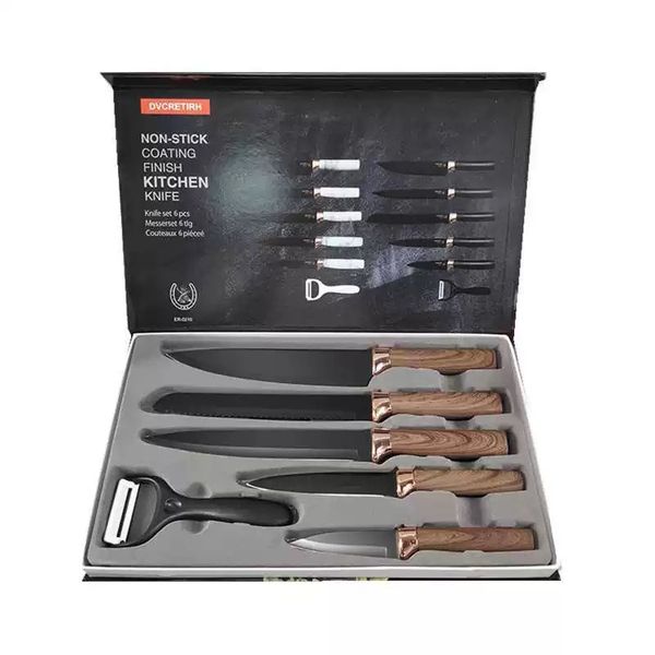 Non-Stick Black Coating Finish Kitchen Knife Sets ER-0210 - 6 Piece