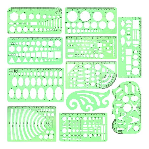 11 Pieces Geometric Drawings Templates Drafting Stencils Measuring Tools