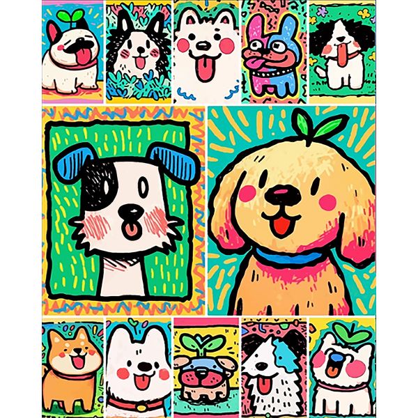 Artikon Paint By Numbers DIY 40cmx50cmx2cm - Cartoon Dog Golden Puppy Leaf