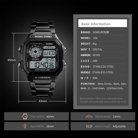 Skmei 1335 Old School Chronograph Stainless Steel Digital Watch