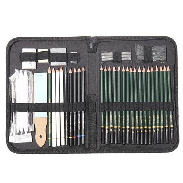 BasicX 42-Piece Sketch Kit with Graphite Pencils, Erasers &amp; Sharpener