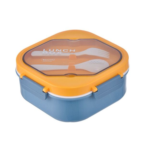 Lunch Box With Spoon Fork Grid Double Layer Food Presevation Microwave Safe