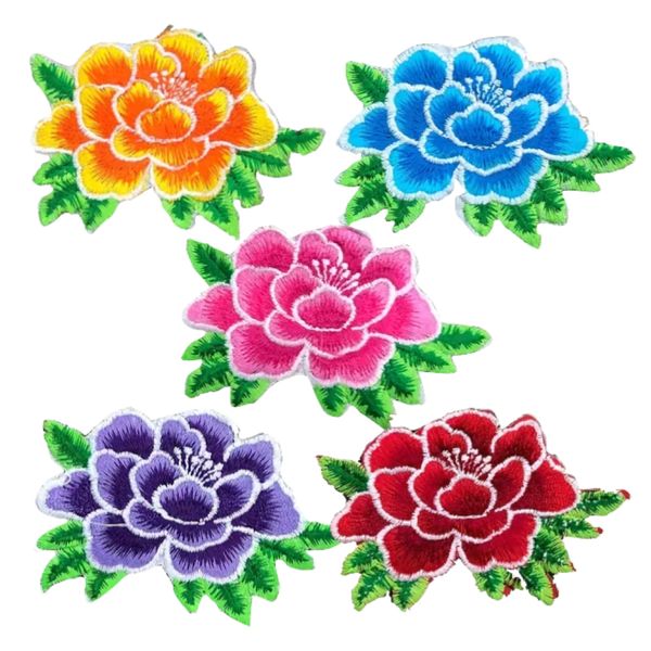 Craft Peony Embroidered Iron-On Patches For DIY Clothing Designs 5pc - 8cm