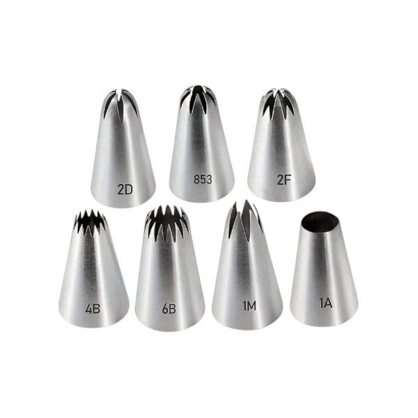 7 Piece - Stainless Steel Piping Nozzle Tips With Various Designs - Silver