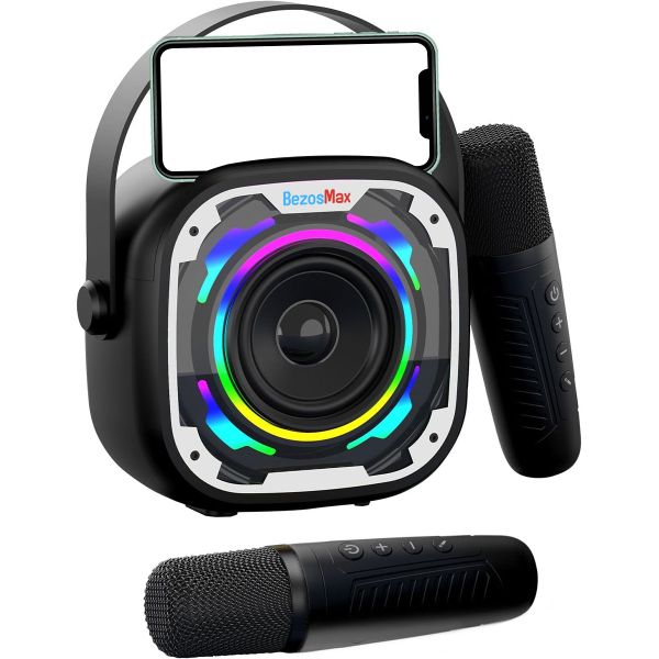 BezosMax Mini Karaoke Machine for Kids Adults, Portable Speaker with 2 MIC