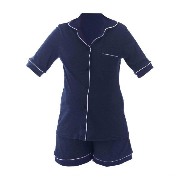 Hannah Grace Maternity Blue PJ Set with White Piping