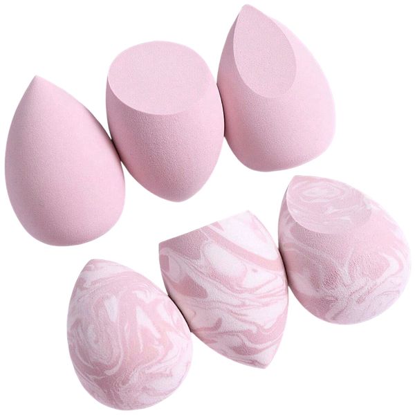 6 Piece Soft Marble Makeup Beauty Sponge Set - Multi-Shape Sponges - Pink