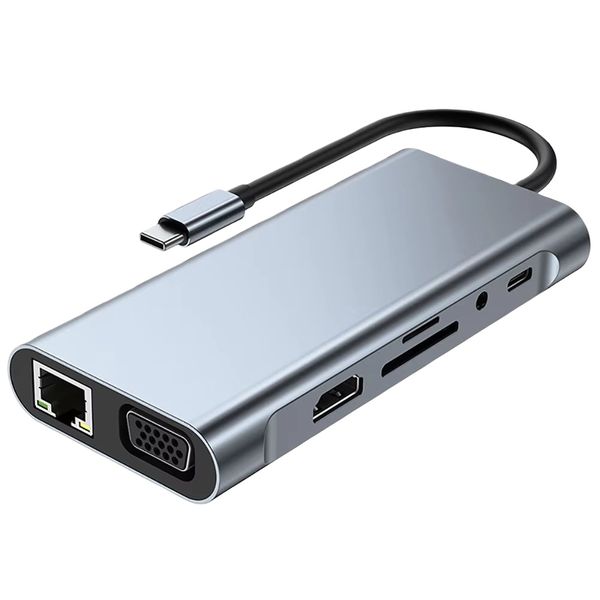 11-in-1 Type-C Hub with 4K HDMI VGA PD Ethernet for Laptop
