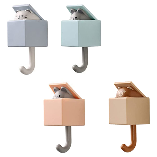4Pcs Creative Adhesive Coat Hook Cute Pet Hooks For Coat Scarf Hat