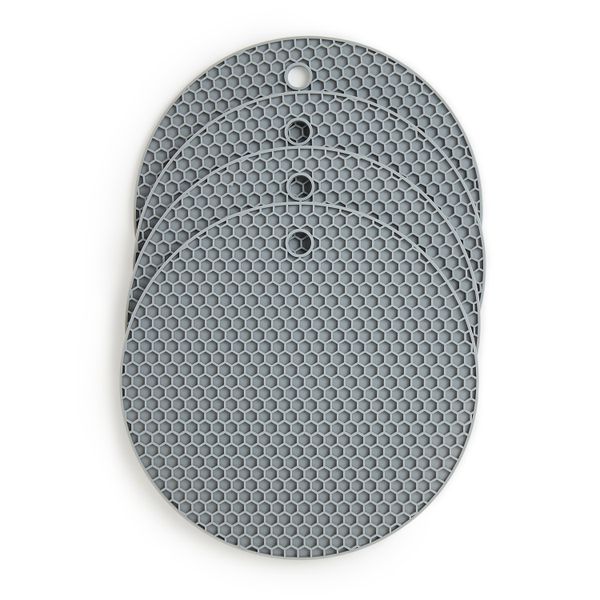 George &amp; Mason - 4 Pack Silicone Round Honeycomb Trivets - Grey