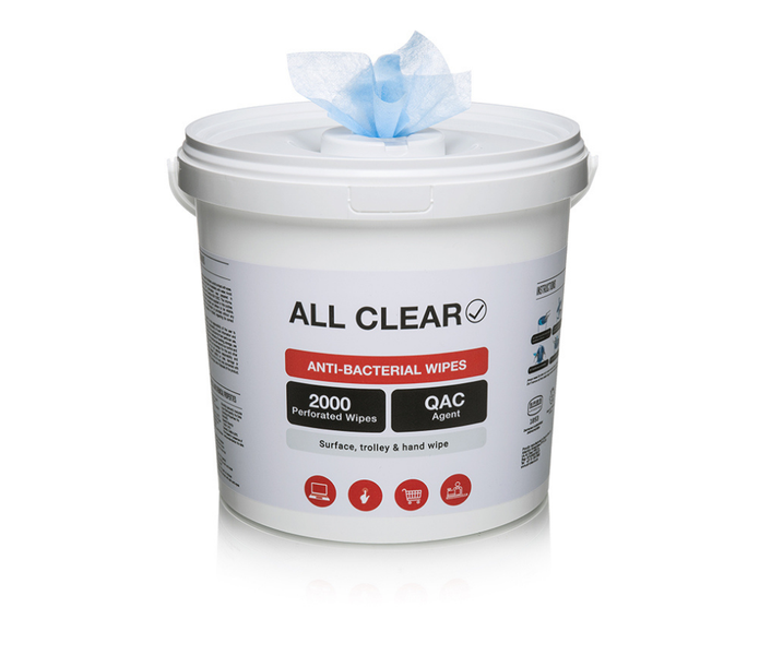 All Clear - 2000 Anti-Bacterial Wipes Bucket