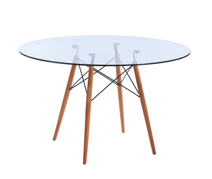 80cm Glass Table With Wooden Legs