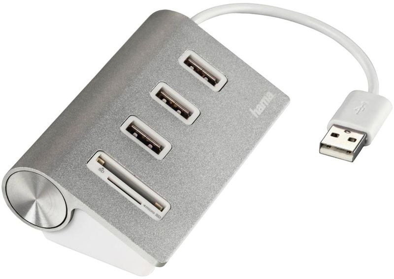 Hama (00054142) USB 2.0 Hub and Card Reader, Aluminium