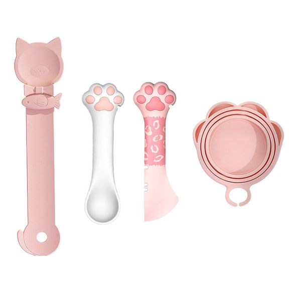 4 Pieces Silicone Opener Set, Pet Food Can Lids, Scoop Food Spoon, Food Squeezer