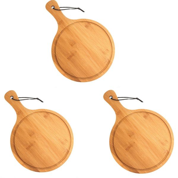 3 x Home Mart Organic Bamboo Round Pizza Serving Board Pizza Platter