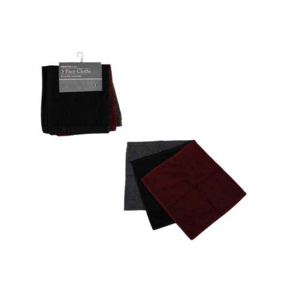 Healthglow Homeware- Assorted Face Cloths Plain 3 Pack