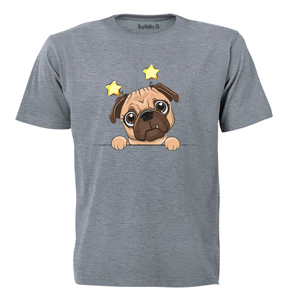 Peeking Pug, Stars - Kids T-Shirt - White