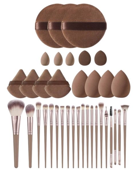 20 Piece Makeup Brush Set With 16 Piece Beauty Application Tools - Brown