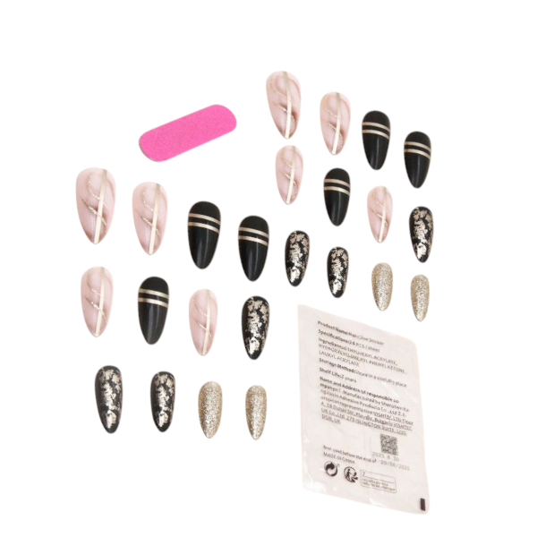 24pcs Almond-Shaped Glam Chic Press-On Nail Set - Multicolor
