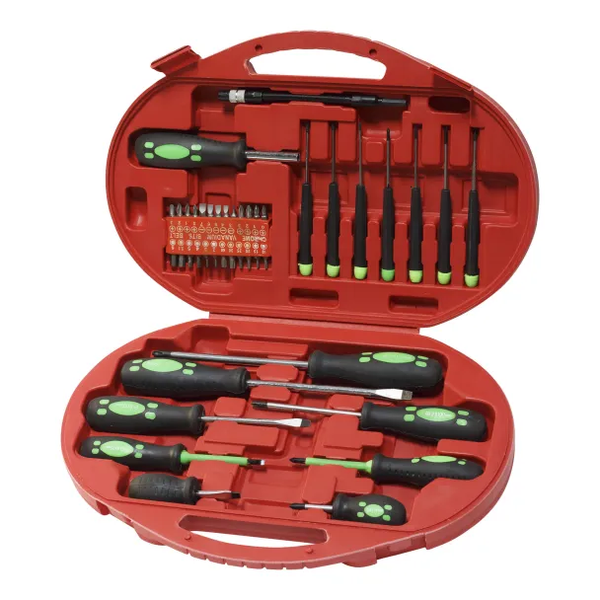Professional 42-Piece Chrome Vanadium Screwdriver Set with Green Handles