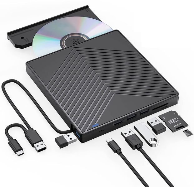 External DVD Drive 8-in-1 4 USB Ports &amp; 2 TF/SD Card Slots