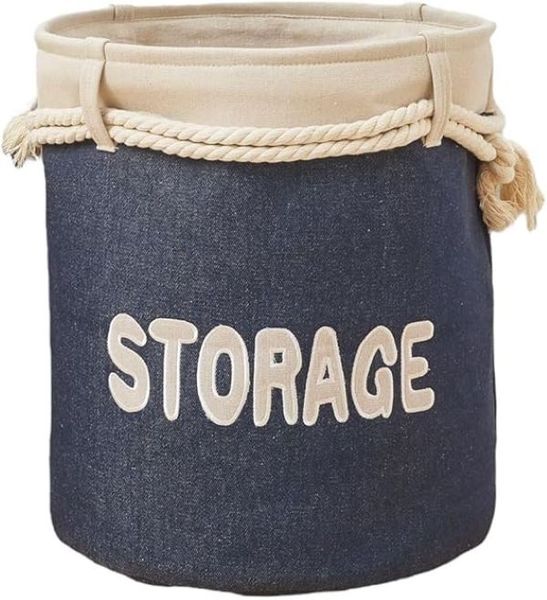 Denim Cylinder Storage Basket with Handles - 40cm