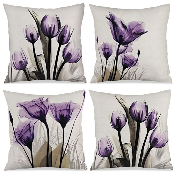 Flower Pattern Throw Pillow Covers, 45x45cm Polyester Cushion Cover