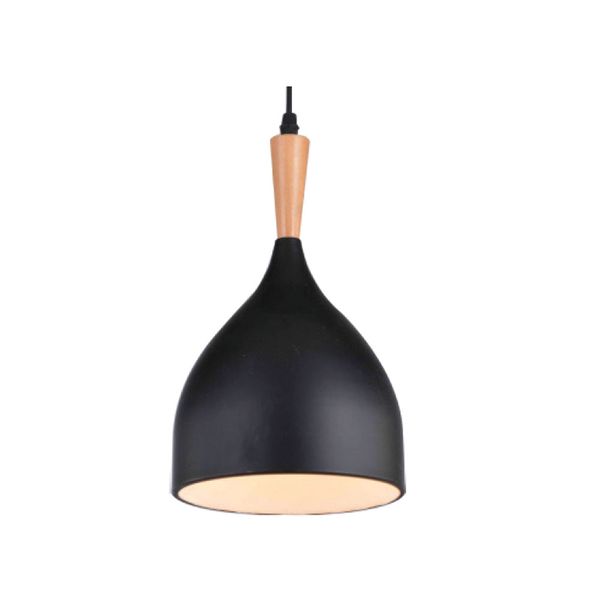ACDC - 230vac 100w 1xe27 Pendant Black/wood 170mm Dia.