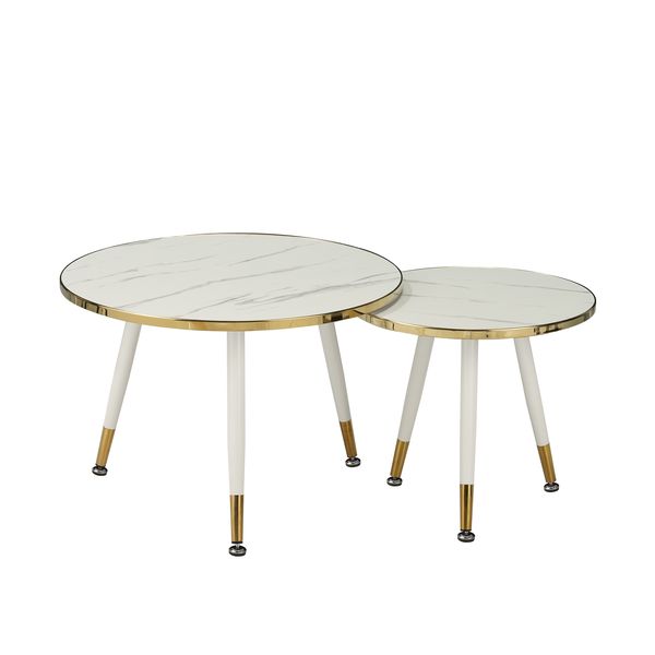 Luckin Round Coffee Table Set of 2 Easy Assembly Nesting Table