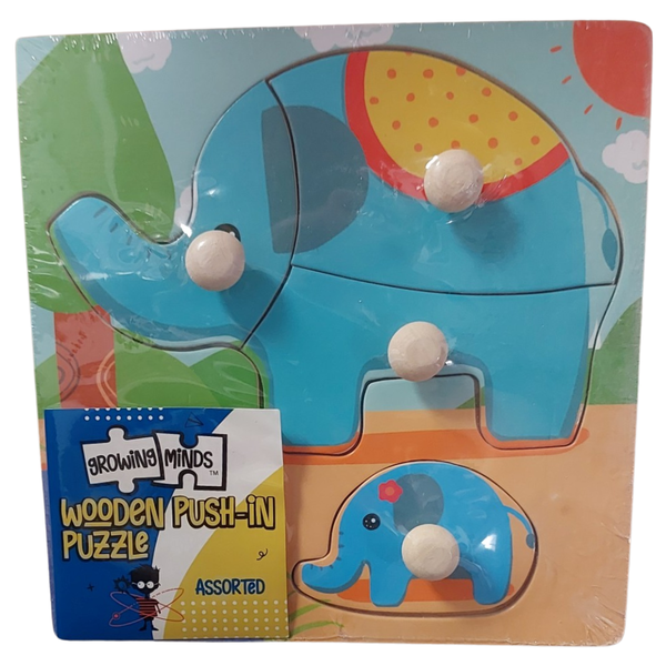 Educational Wooden Push-in Puzzle 4 Piece Elephant