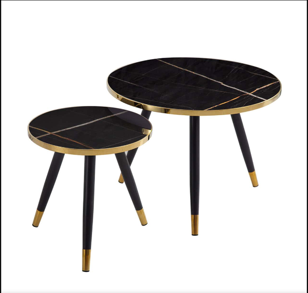 Modern 2-Piece Nesting Coffee Table Set with Gold &amp; Black Legs