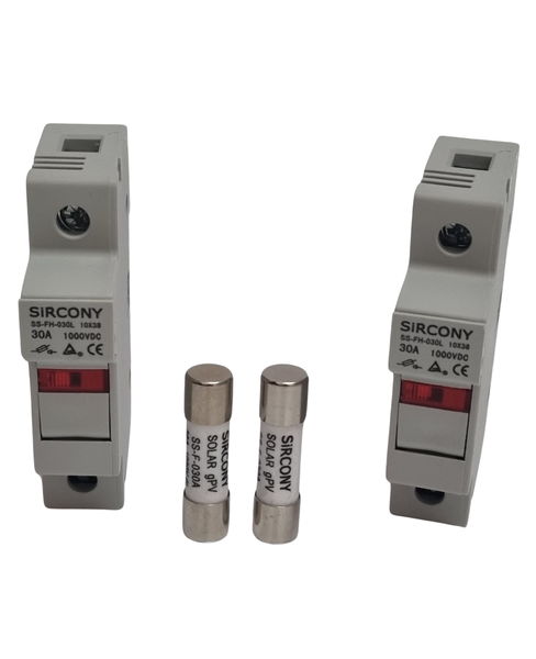 SiRCONY solar Fuse Holder (with LED light) + 30A Solar Fuse - 2 PACK KiT