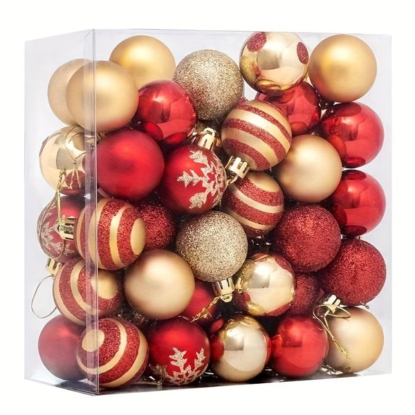 50 Gold &amp; Red Christmas Ornaments, Durable Plastic Decor