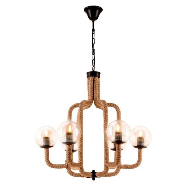 Hanging Lamp Led Chandelier Rustic Vintage Hemp Rope Pendant Light 6Heads