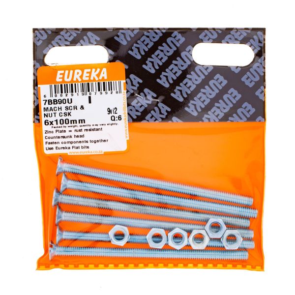 EUREKA Machine Screw &amp; Nut Countersunk 6 x 100mm Q:6 7BB90U
