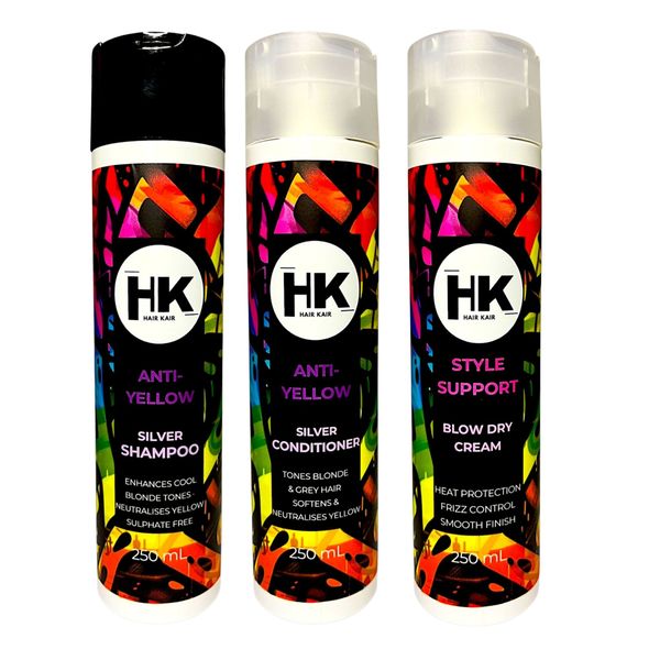 HK Anti-Yellow Silver Trio - Shampoo, Conditioner &amp; Blow Dry Cream 250ml