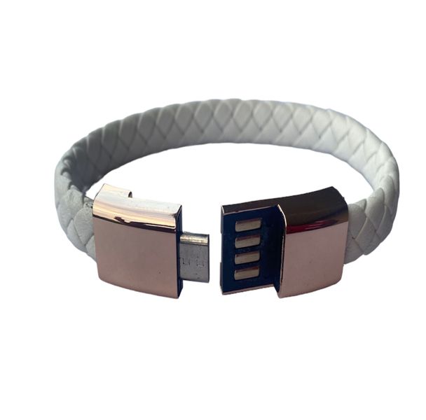 Micro USB PU Leather Charging Bracelet For Android With Alloy Metal Clip