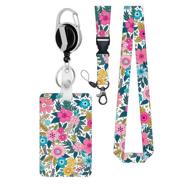 Floral Badge Lanyard With Id Holder &amp; Retractable Reel Clip