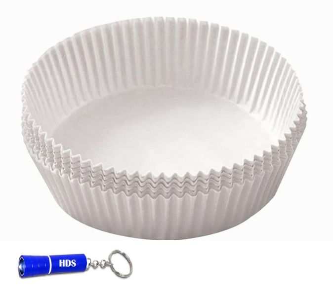 Pack of 50 Air Fryer Paper 200mmx45mm Round- White with HDS Branded Torch