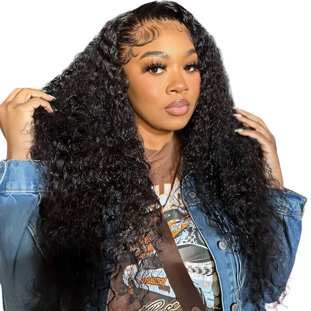 Marigold 26-inch Full Frontal Curly Wig Human Hair Natural Colour