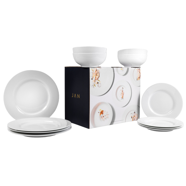 JAN - White 12 Piece Dinner Set in a Gift Box