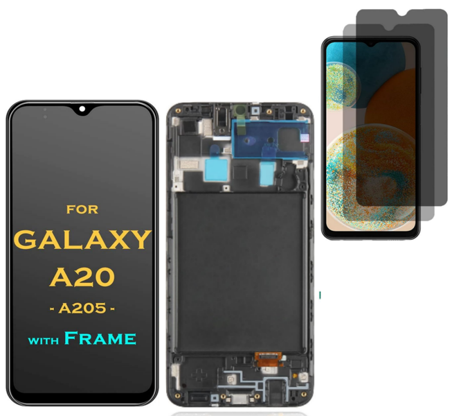 Replacement OLED LCD Screen for Samsung A20 With Frame &amp; Privacy Protector