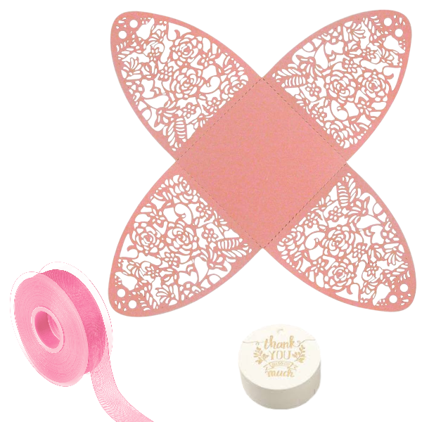 25Pcs Floral Embroidery Mini Gift Boxes With Thank You Gift Tags - Pink