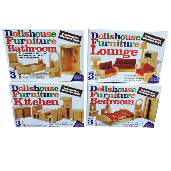 Dollshouse Wooden Furniture Set Kitchen, Bathroom, Bedroom, Lounge Combo